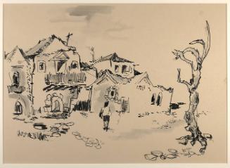 No title [Village scene with figure]