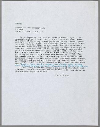 Relic statement (copy) for Chris Burden's "Doomed"