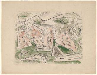 Title uknown: abstract figures in landscape