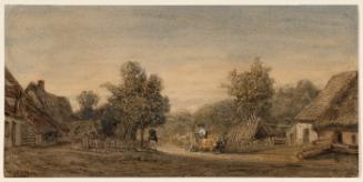 Farm scene with an ox cart