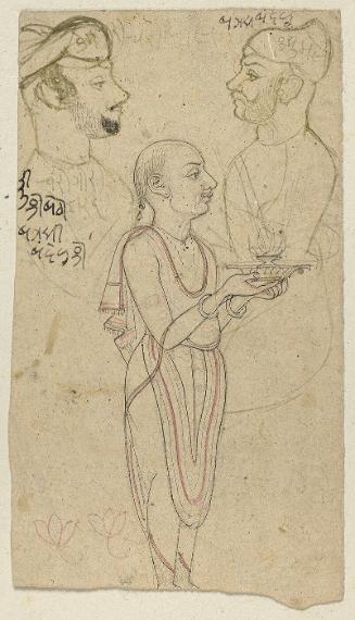 Study for image of a priest worshipping at a shrine; portrait studies
