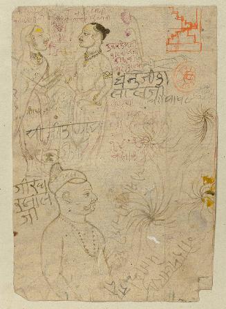 Preliminary artist studies including two priests and a nobleman