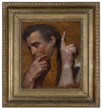 The Head and Right Hand of Michelangelo, and a Subsidiary Study of the Right Hand of Aristotle: Studies for the Apotheosis of Homer (for the Musee Charles X. Louvre, Paris)