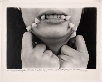 "She would often place fake teeth under her pillow, hoping to accumulate capital gain from the tooth fairy." (from the series "Re-visions")