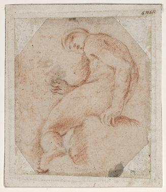 Nude seated on a cloud