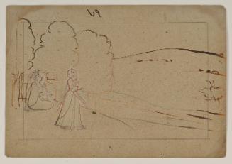 Krishna tells Radha's friend to bring Radha to him (Folio from the preparatory series of drawings for the "Second Guler" or "Tehri-Garhwal" Gita Govinda Guler, 1765-70)