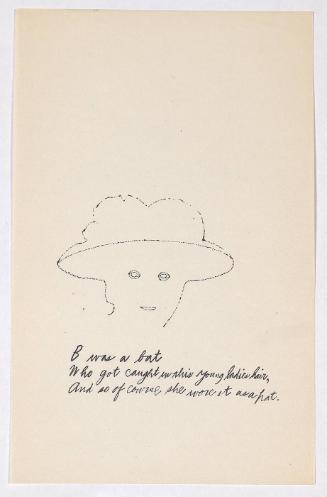 "A Is An Alphabet" [New York, 1953].  Page 2 of 26 unbound pages, laid into Warhol's labeled wrappers, litho-offset.