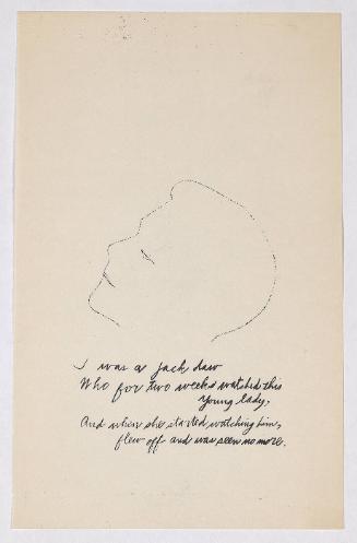 "A Is An Alphabet" [New York, 1953].  Page 10 of 26 unbound pages, laid into Warhol's labeled wrappers, litho-offset.