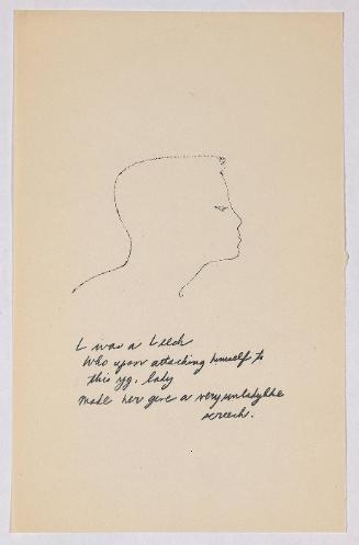 "A Is An Alphabet" [New York, 1953].  Page 12 of 26 unbound pages, laid into Warhol's labeled wrappers, litho-offset.