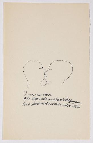"A Is An Alphabet" [New York, 1953].  Page 15 of 26 unbound pages, laid into Warhol's labeled wrappers, litho-offset.