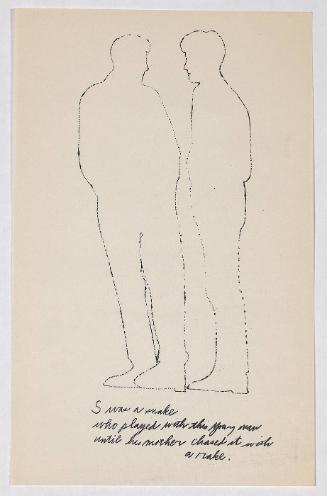 "A Is An Alphabet" [New York, 1953].  Page 19 of 26 unbound pages, laid into Warhol's labeled wrappers, litho-offset.