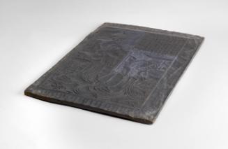 Japanese printing block (both sides key blocks) recto design by Yoshitoshi, verso by Yoshiiku