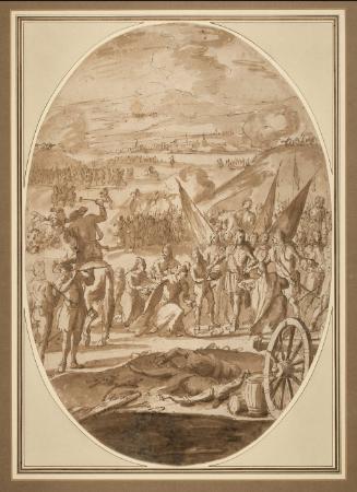 The Battle of Vienna: A Christian general being presented with the keys of a city by a defeated Turk
