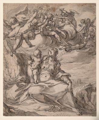 Virgin and Child, Accompanied by St. Joseph, with Putti Hovering Above