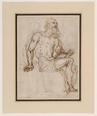 Draped male figure, seated holding a book