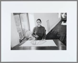 At the drawing table, East 3rd Street, New York City, 1977