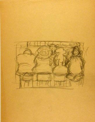 Untitled: Sketch of figures seating on stools