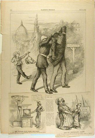 Harper's Weekly p.508 of July 23, 1881 with two small cartoons attached